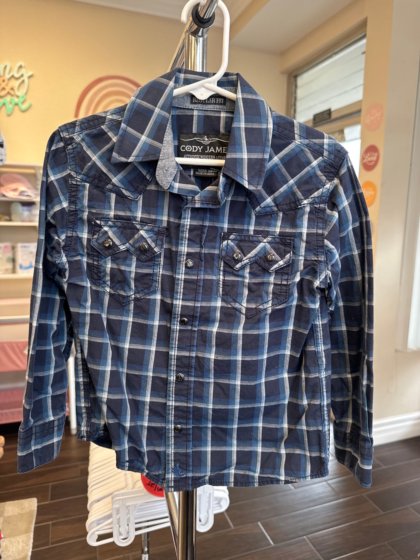 Cody James blue plaid long-sleeve western shirt 3T