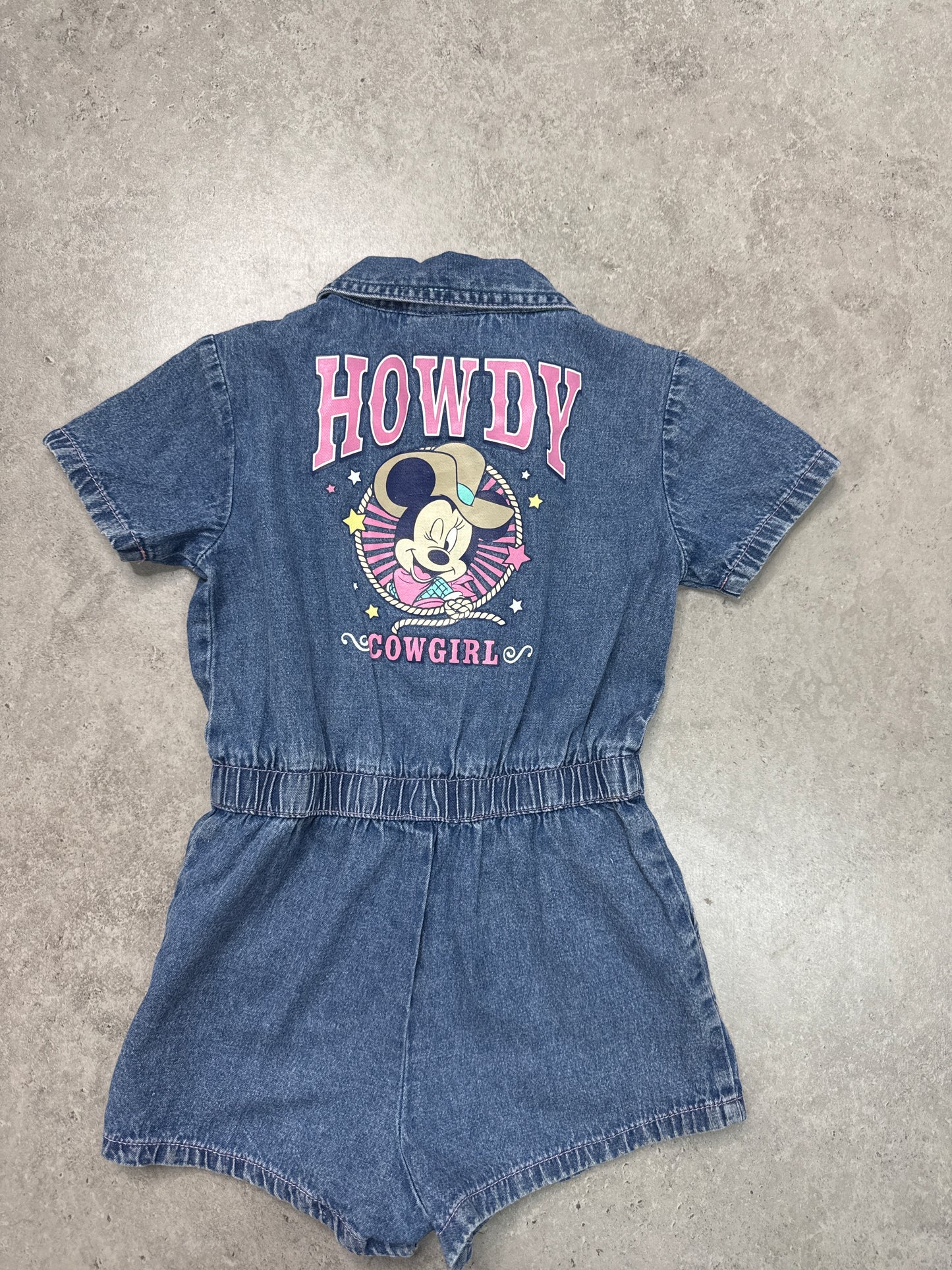 Disney Toddler Girl Western Minnie Mouse Cotton Graphic Print Denim Romper