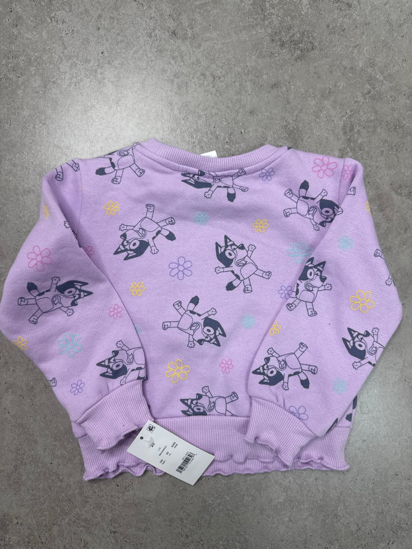 NWT purple Bluey character fleece sweatshirt with a puffy graphic logo