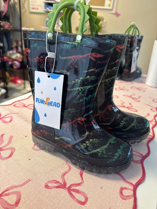Funspread dinosaur print light-up waterproof PVC rain boots