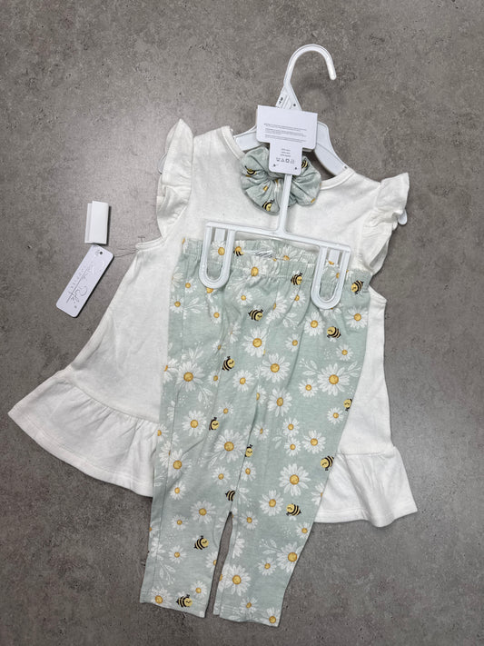 NWT Rene Rafe white tunic and daisy-print leggings set