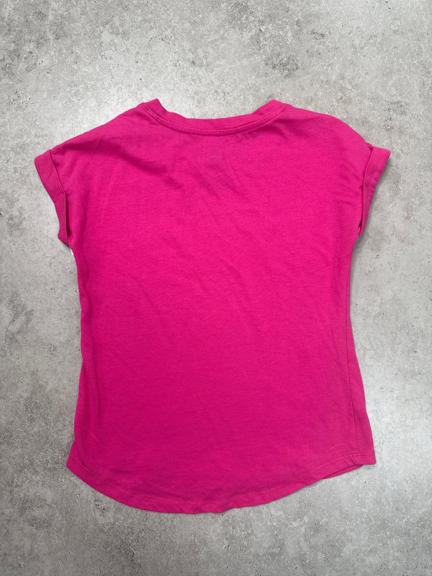 hot pink Disneyland Spirit shirt with silver sequined lettering