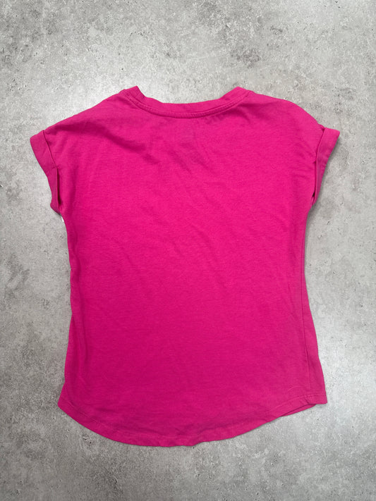 hot pink Disneyland Spirit shirt with silver sequined lettering