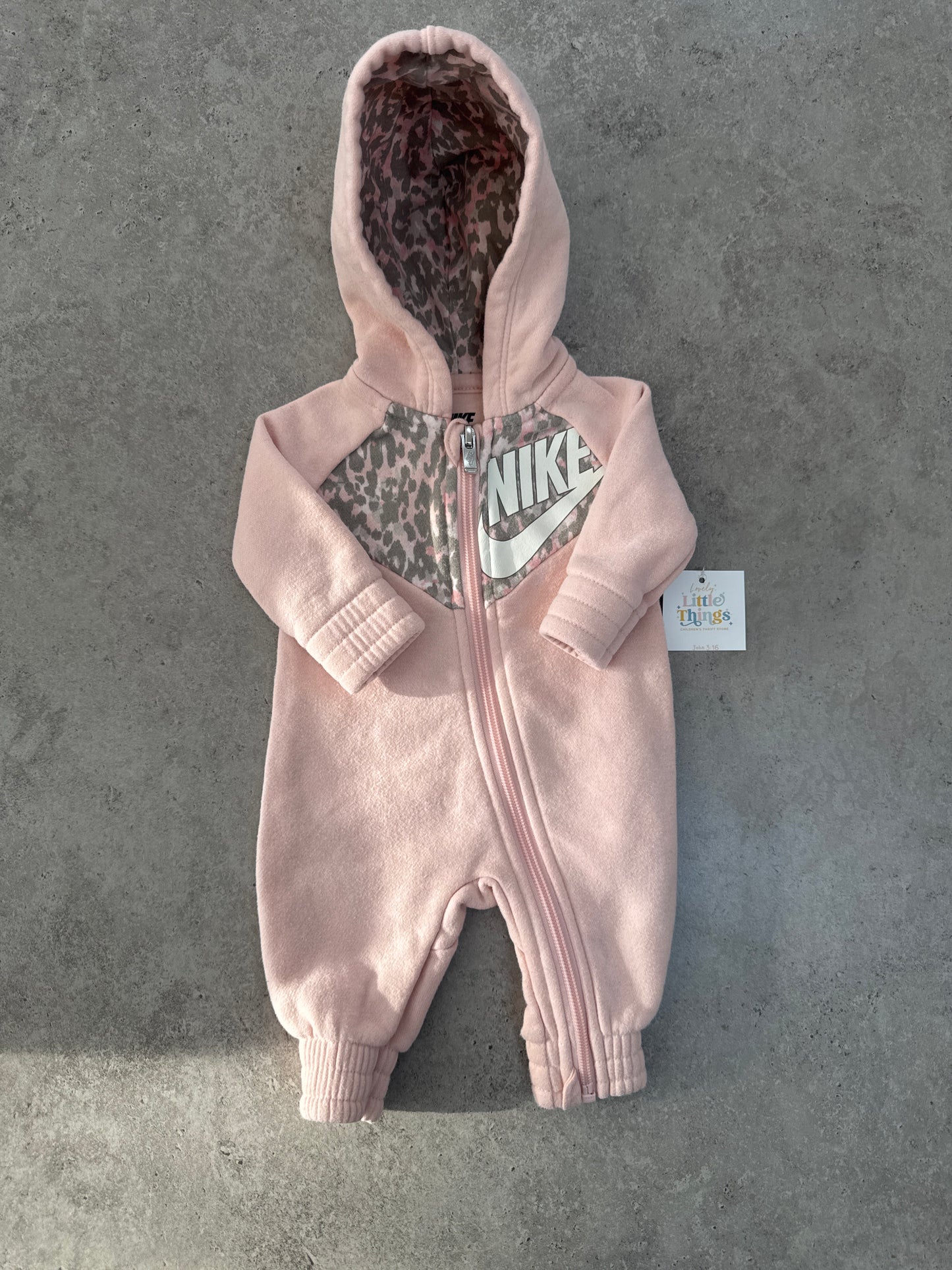 Newborn Nike baby girls' fleece leopard-print full-zip hooded coveral