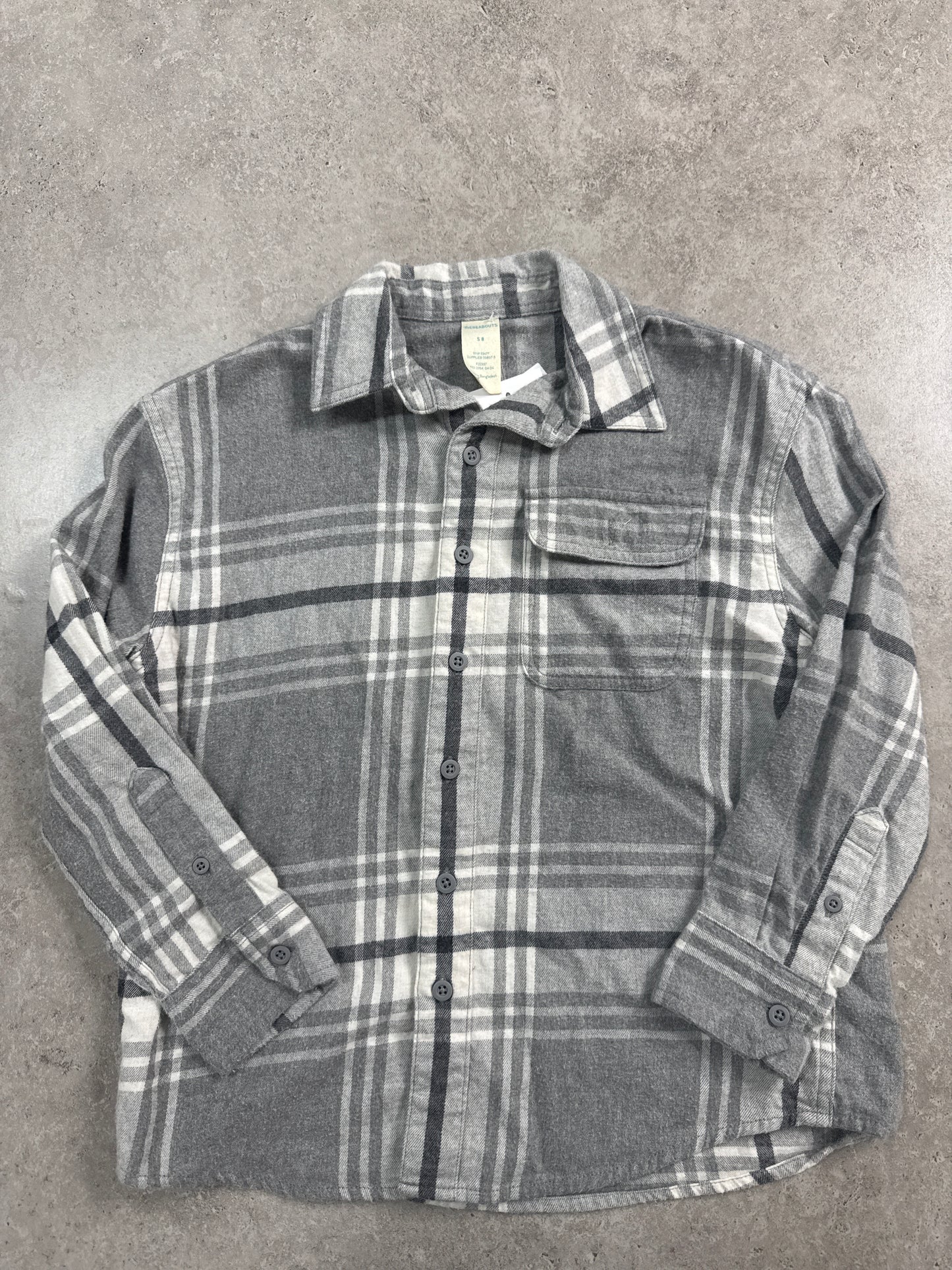 Thereabouts grey and white plaid flannel shirt