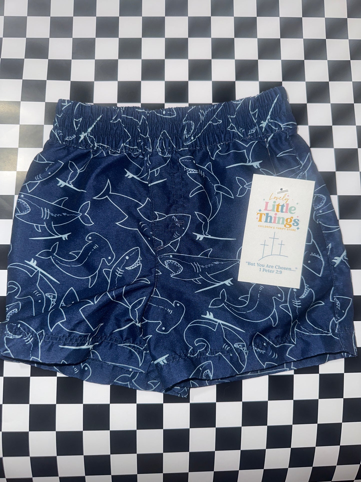 WN Boys blue shark swim trunks size 18 months