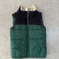 Carter's green puffer vest with a black corduroy yoke and sherpa collar