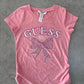Guess girls' pink short-sleeve T-shirt with a sequined bow