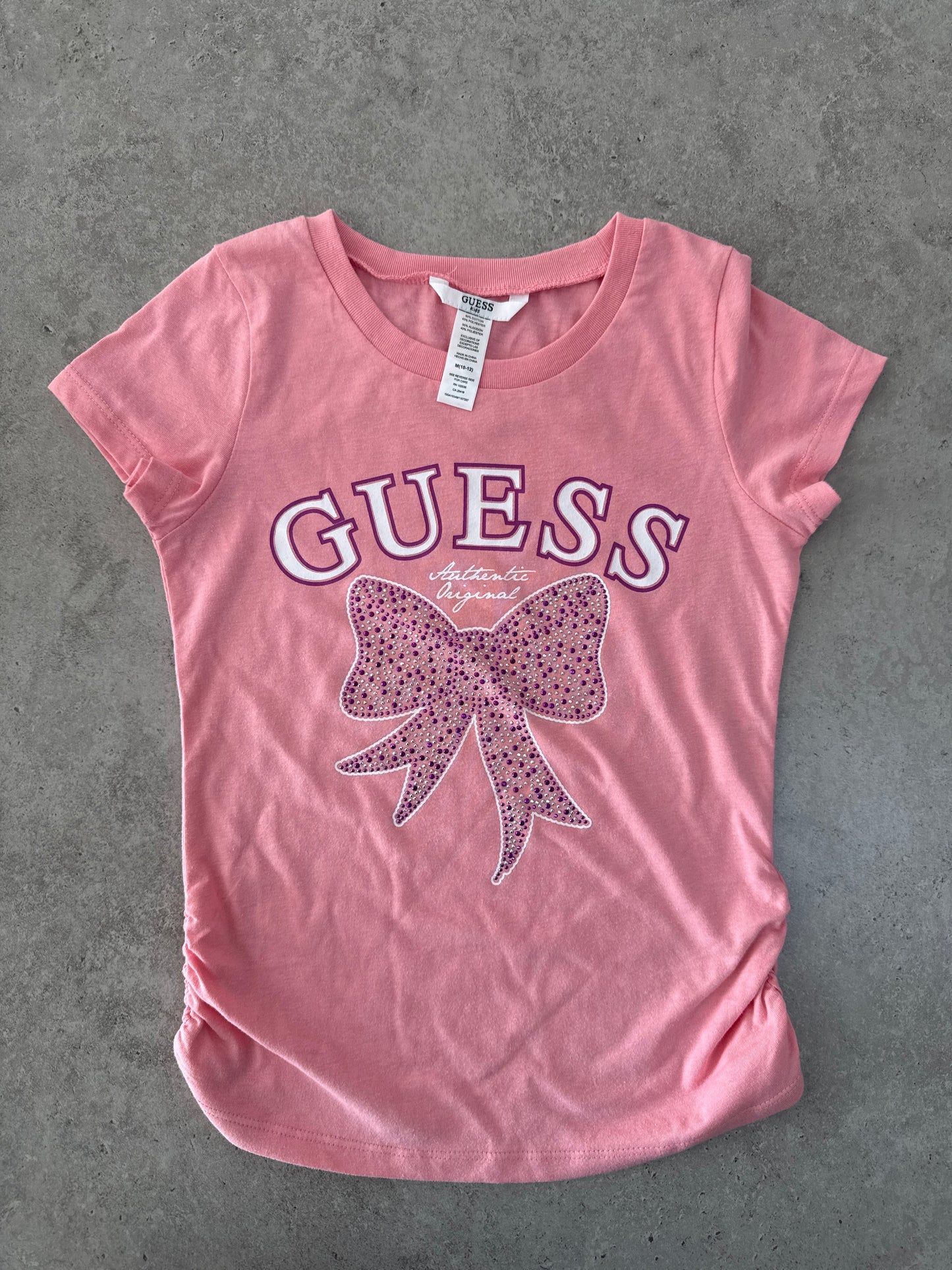 Guess girls' pink short-sleeve T-shirt with a sequined bow
