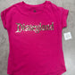 hot pink Disneyland Spirit shirt with silver sequined lettering