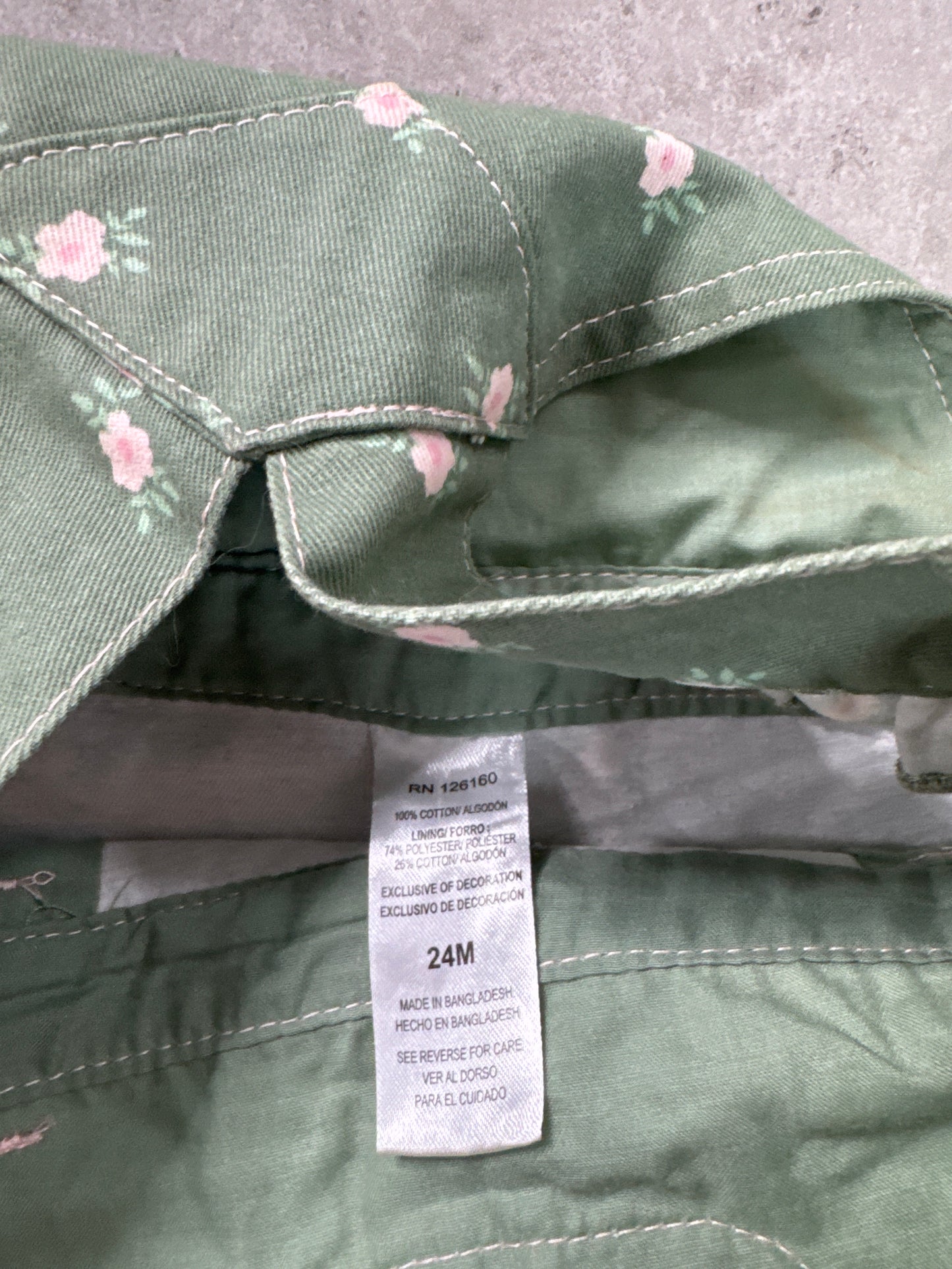 Little Lass baby girl's green denim overall