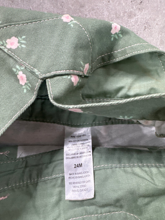 Little Lass baby girl's green denim overall