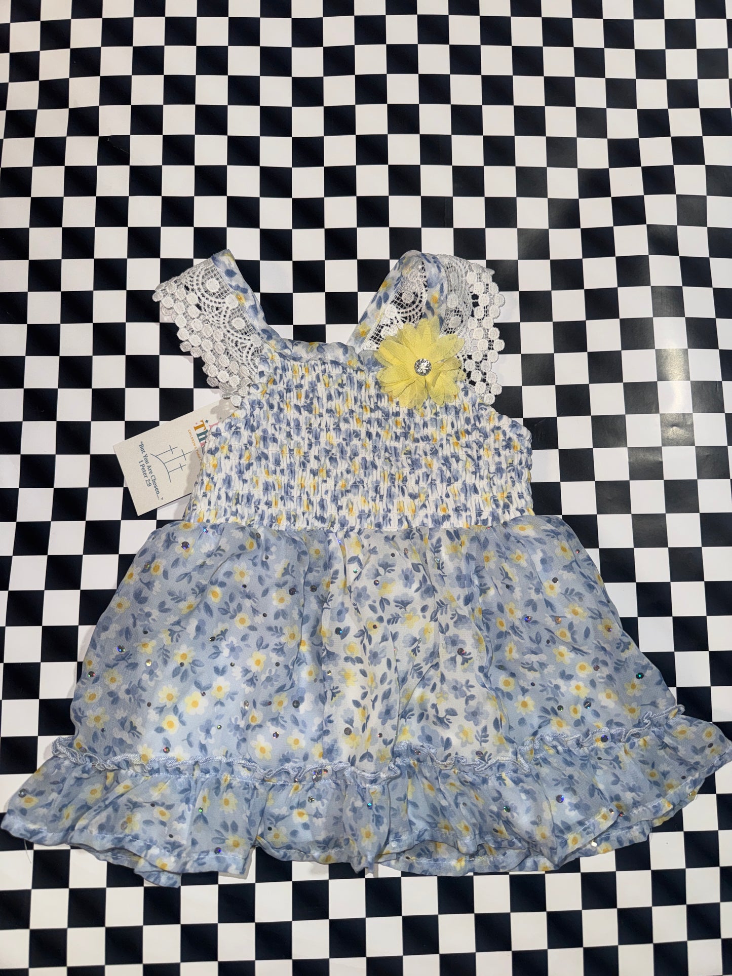 Little Lass girls blue and yellow floral dress size 2T