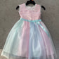 New without tags Jona Michelle sleeveless sequin and pastel tulle dress with a blue ribbon waist