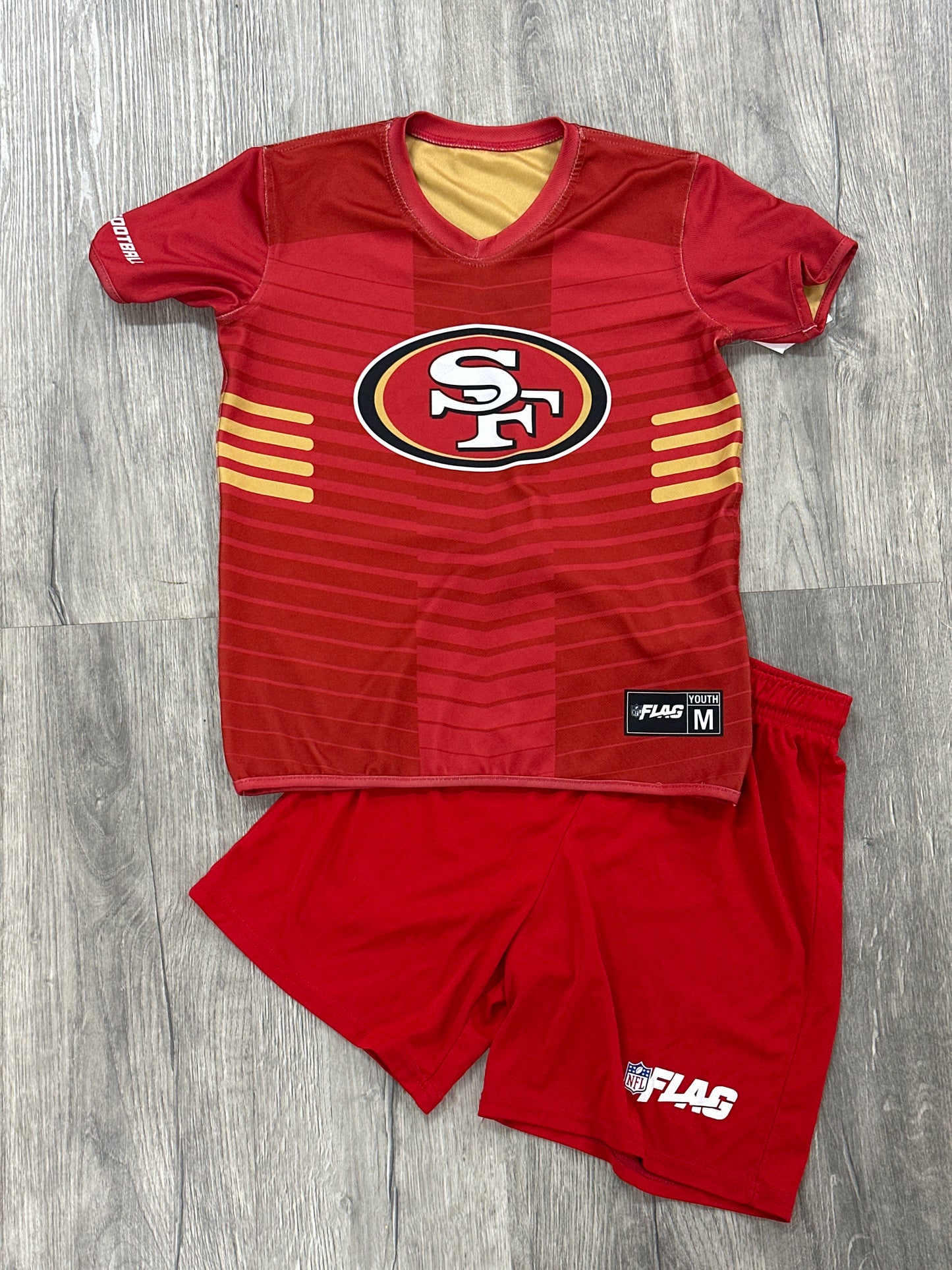 49ers youth flag football jersey set size Medium