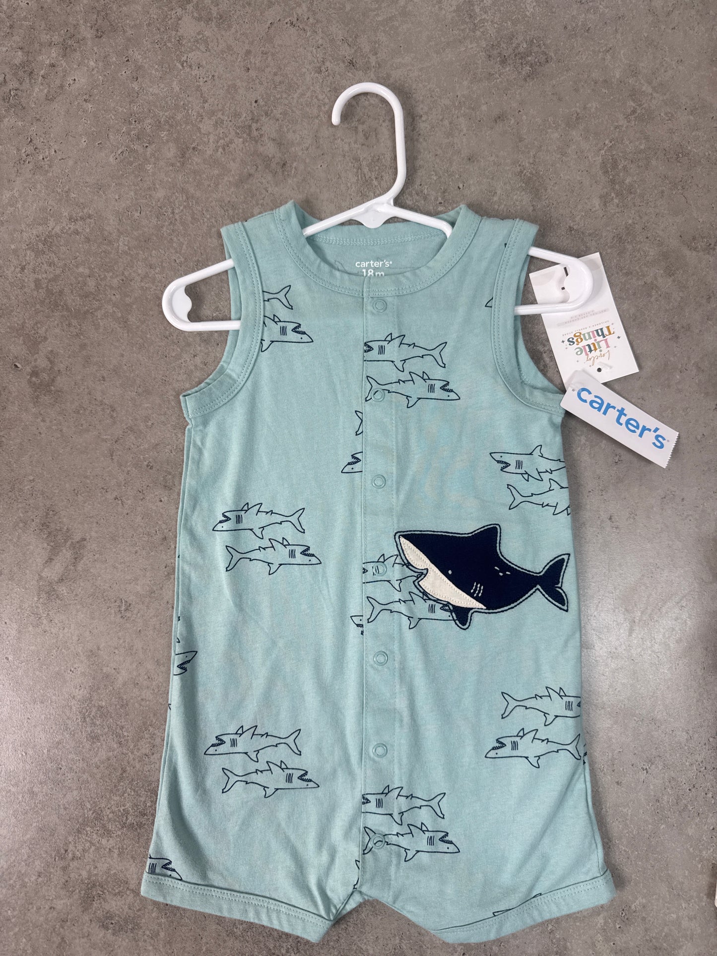 NWT Carter's baby boy's sleeveless shark romper