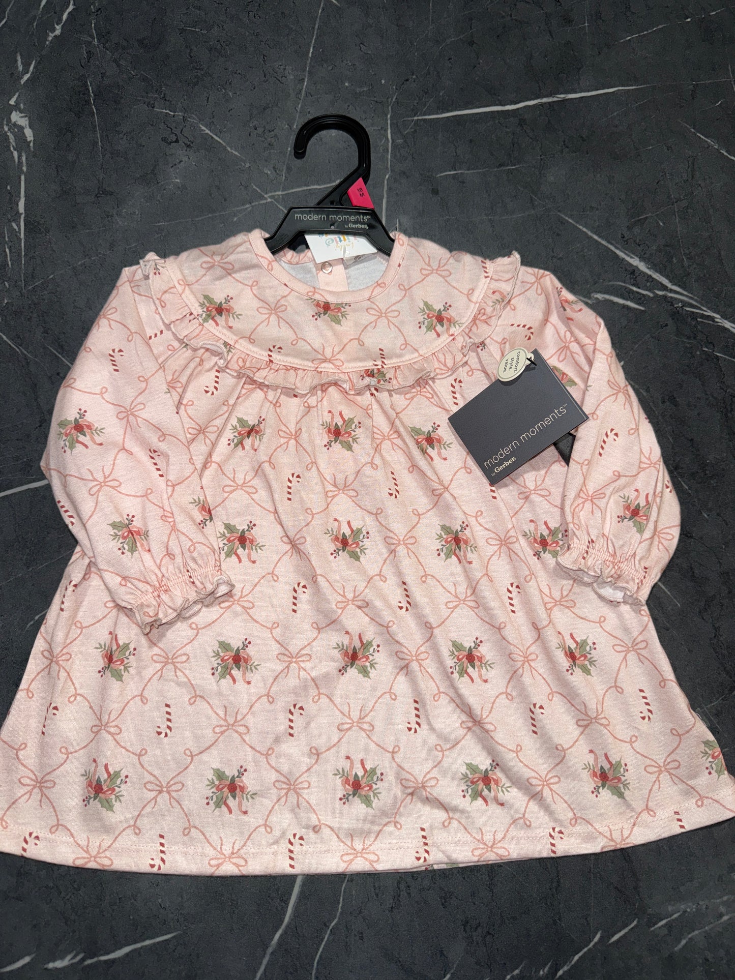 NWT Modern Moments by Gerber Toddler Girl Christmas Ruffle Yoke Nightgown