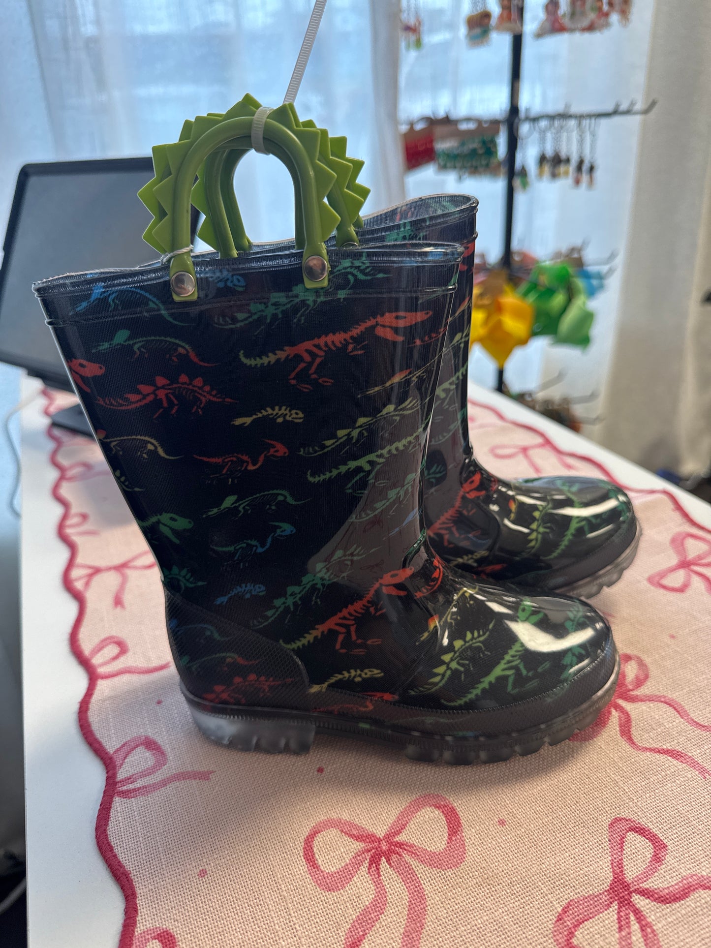 Funspread dinosaur print light-up waterproof PVC rain boots