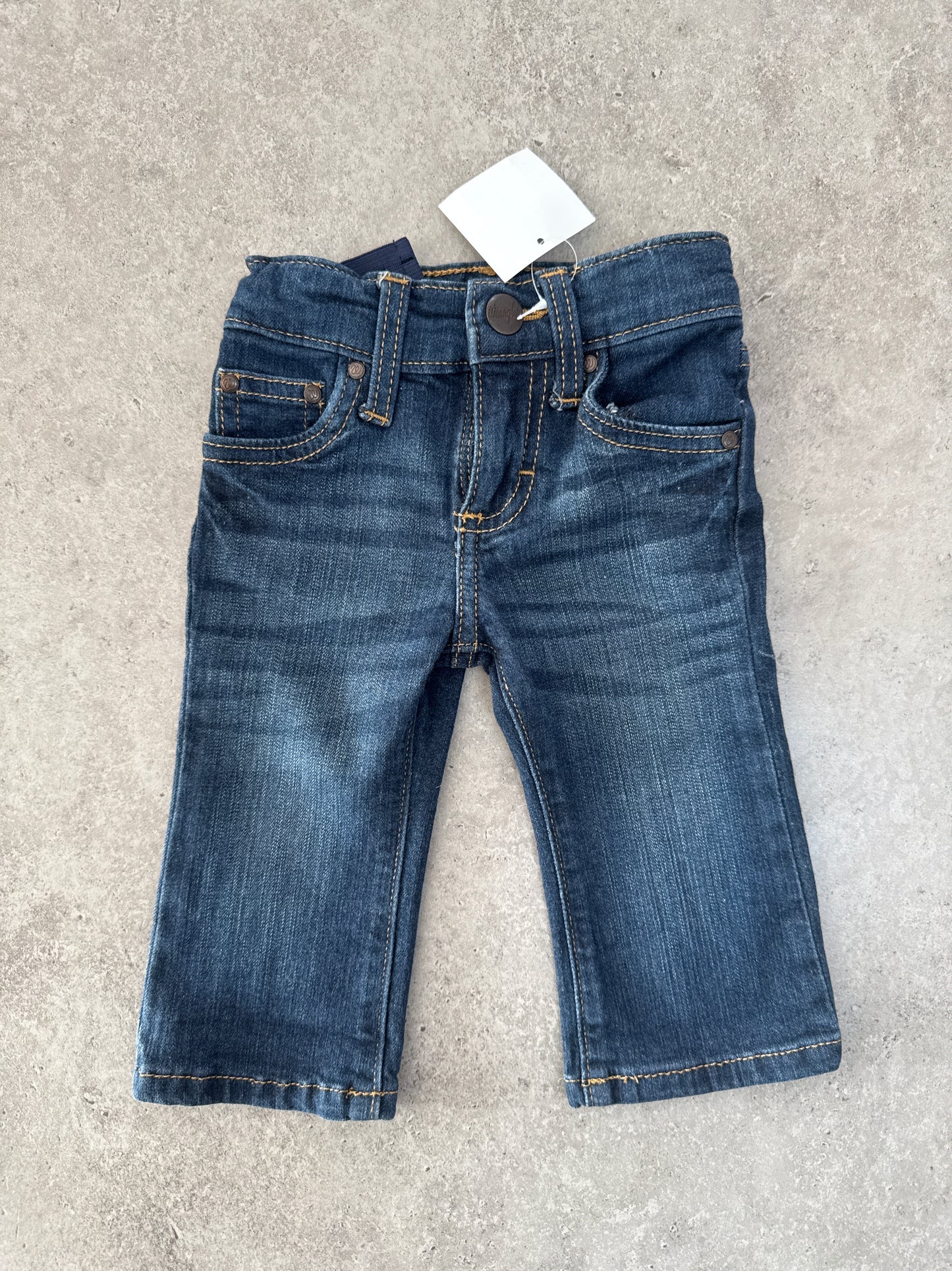 Wrangler baby boy's adjustable waist dark wash bootcut jeans