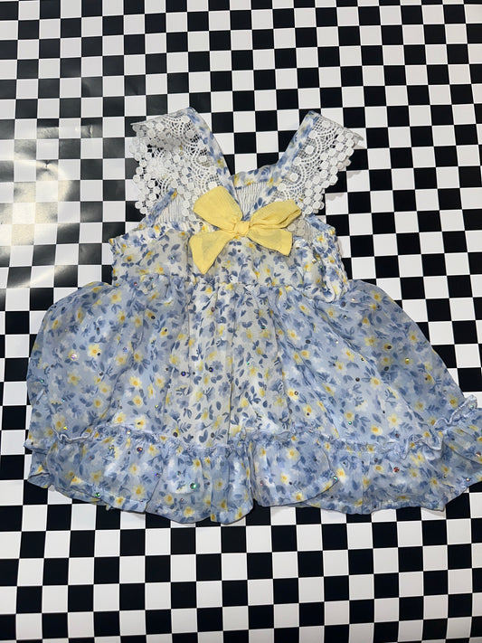 Little Lass girls blue and yellow floral dress size 2T