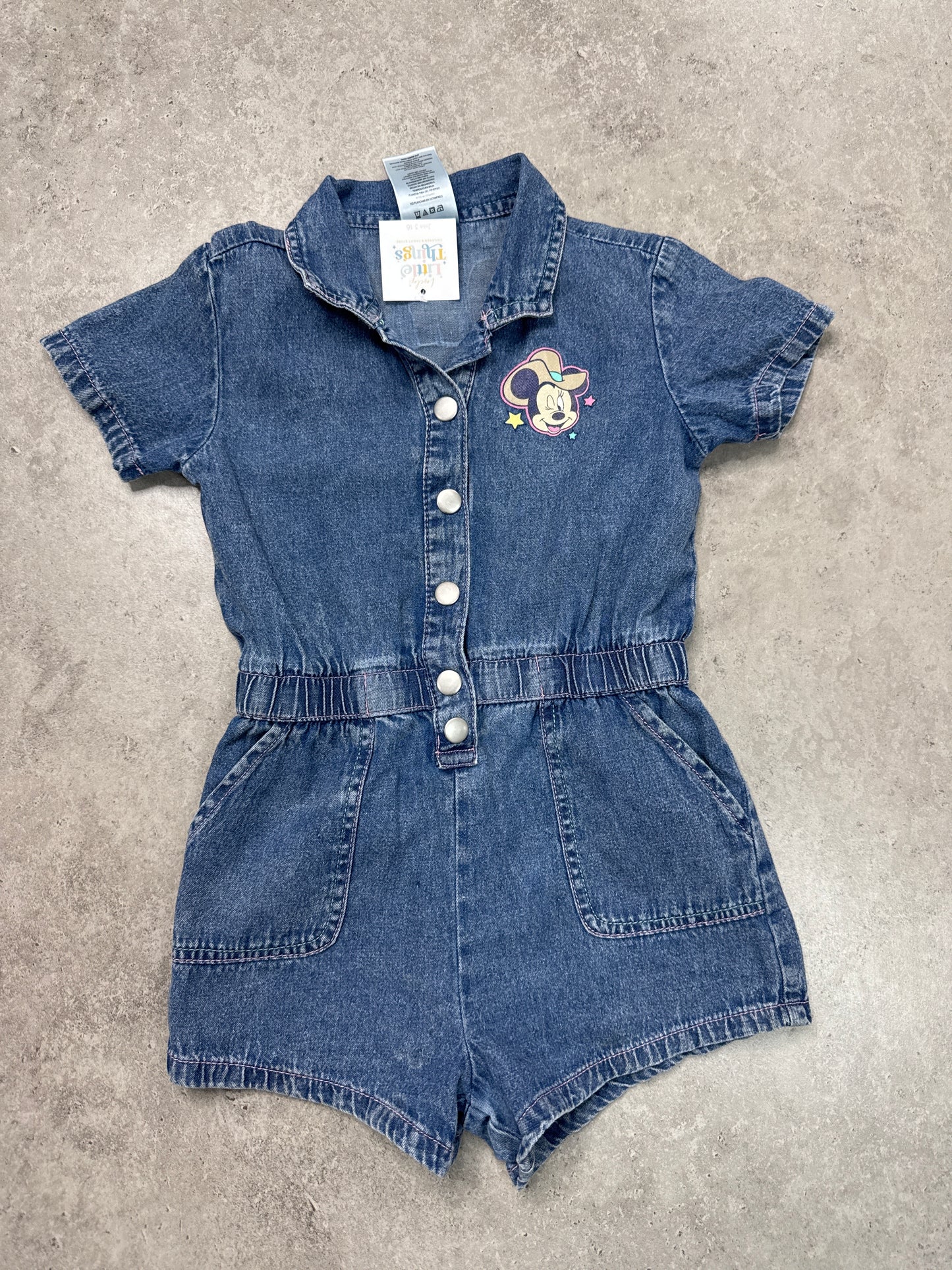 Disney Toddler Girl Western Minnie Mouse Cotton Graphic Print Denim Romper