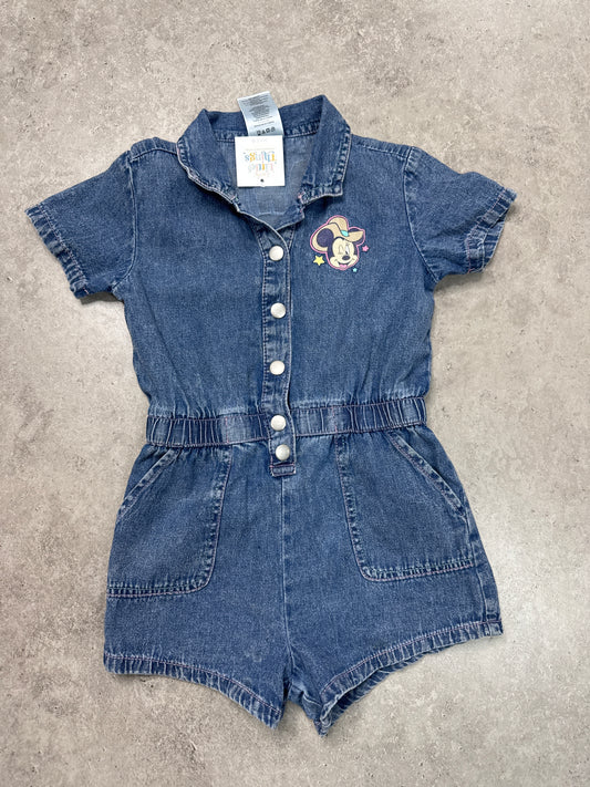 Disney Toddler Girl Western Minnie Mouse Cotton Graphic Print Denim Romper