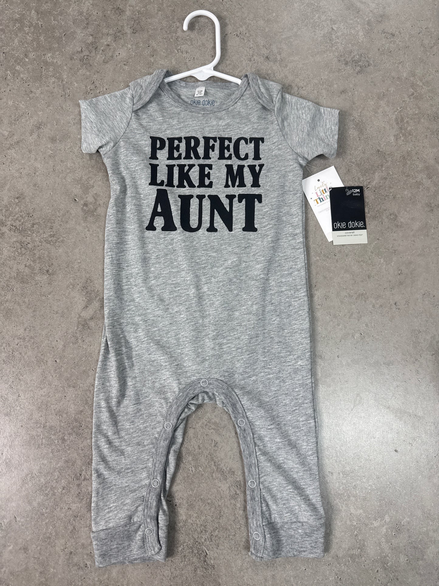 NWT Okie Dokie baby romper “perfect like my aunt”