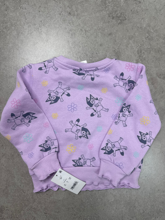 NWT purple Bluey character fleece sweatshirt with a puffy graphic logo