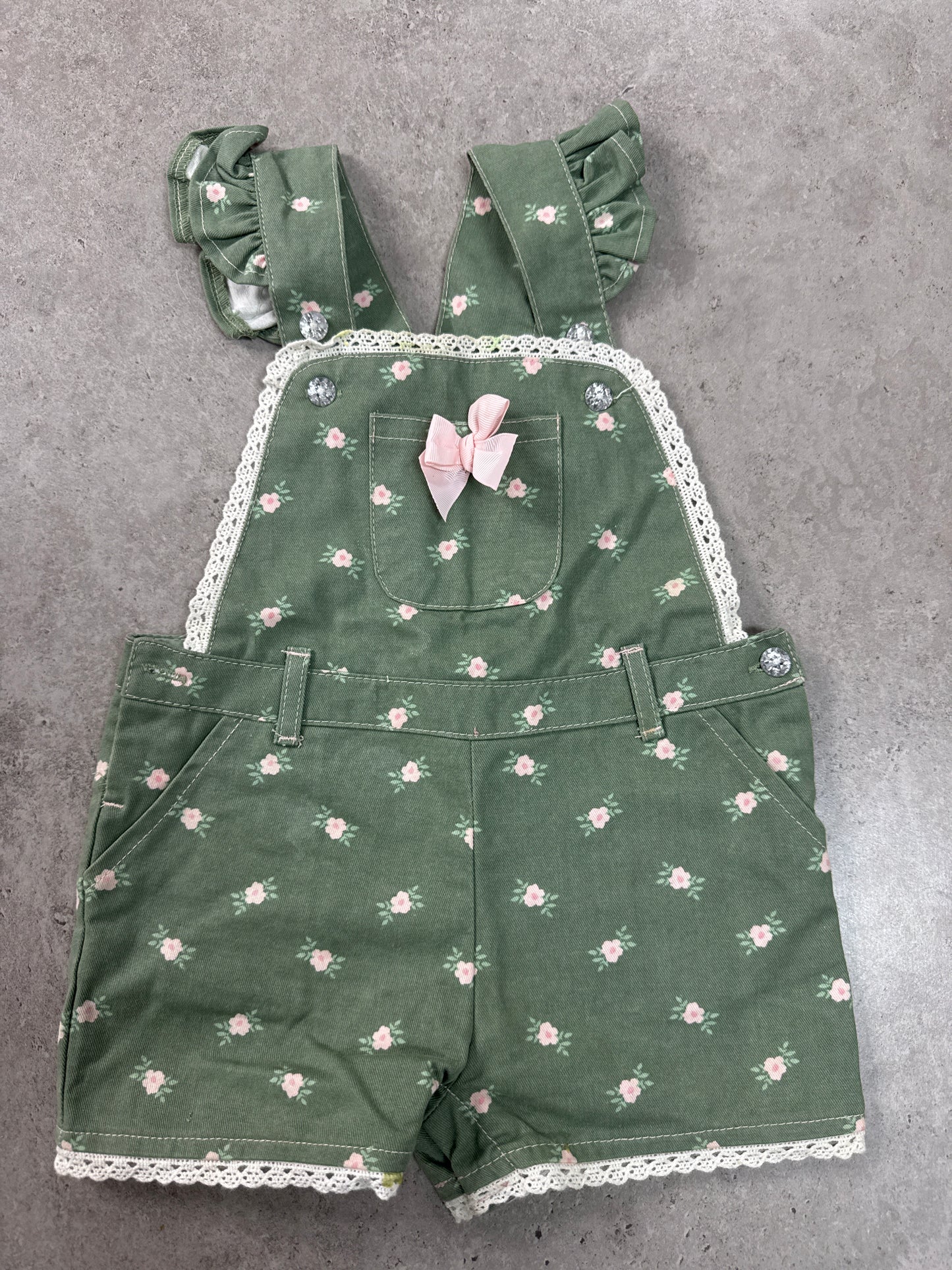 Little Lass baby girl's green denim overall