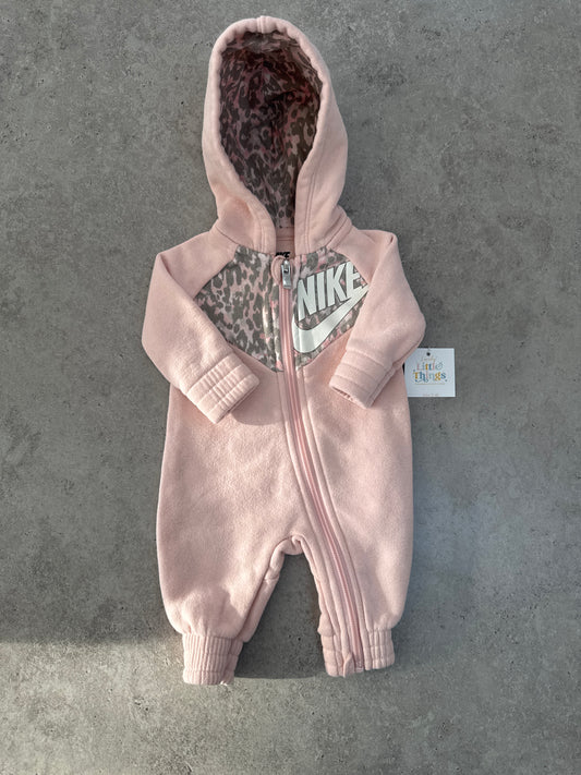 Newborn Nike baby girls' fleece leopard-print full-zip hooded coveral