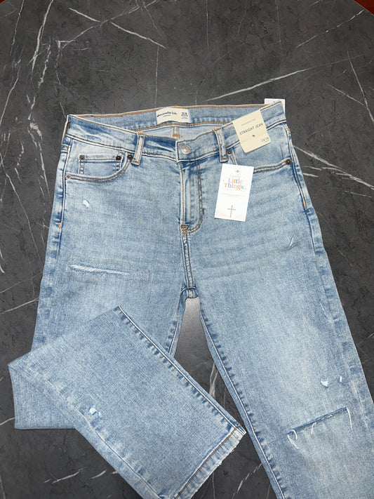 Abercrombie Kids light wash straight jeans.
