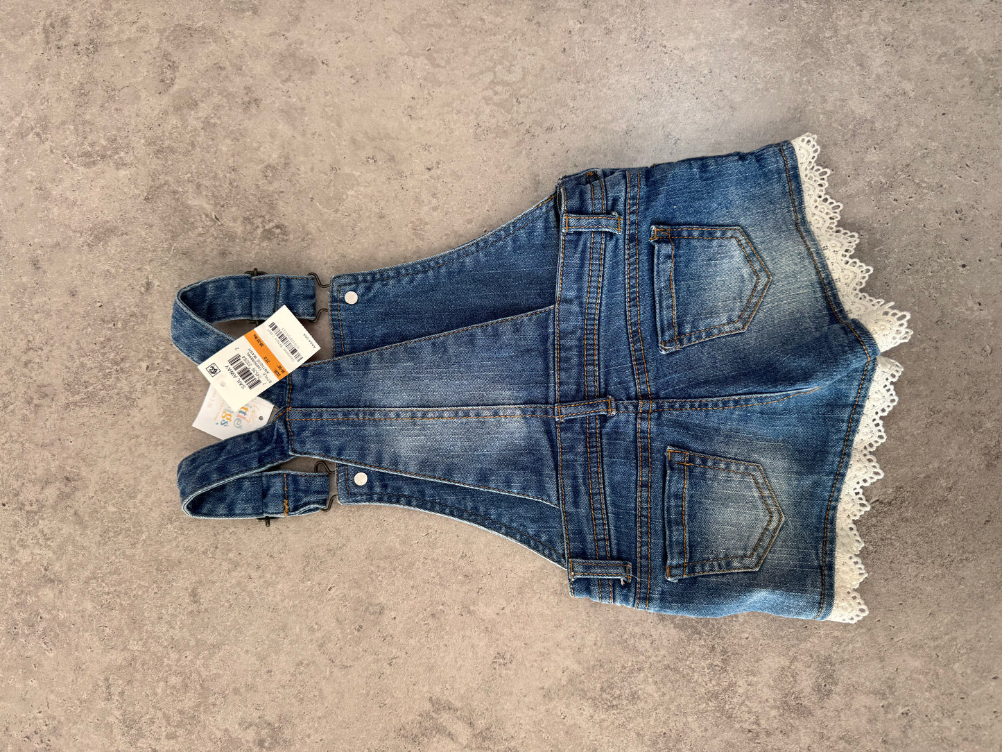 NWT Epic Threads girls' denim overall shorts with lace trim