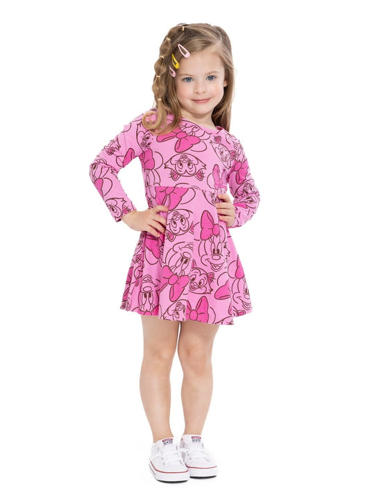 NWT Disney Minnie Mouse toddler girls' long-sleeve print dress in pink.